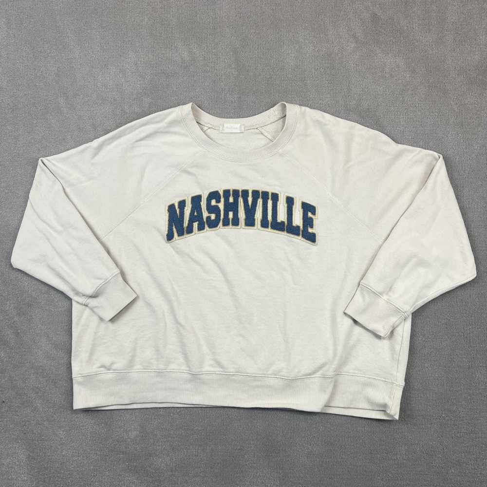 Altar'd State Nashville Sweatshirt Womens Medium Cream Navy Graphic Pullover M